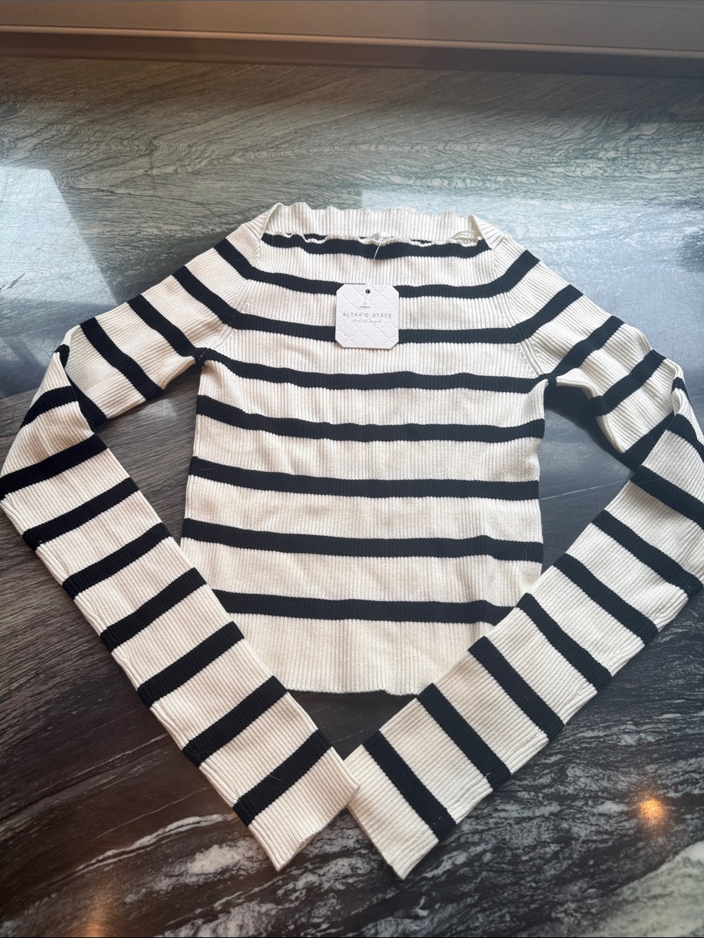Altar'd State Black & White Striped Crewneck Sweater